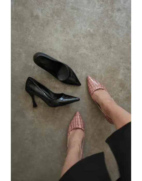 Harper Kadın Siyah Kroko Rugan Stiletto