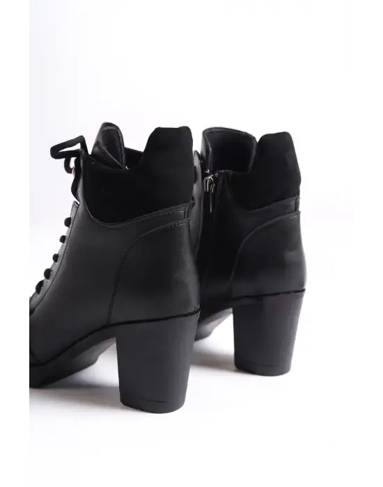 Helen Bağcıklı Fermuarlı Ortopedik Taban Topuklukadın Bot  St - Siyah