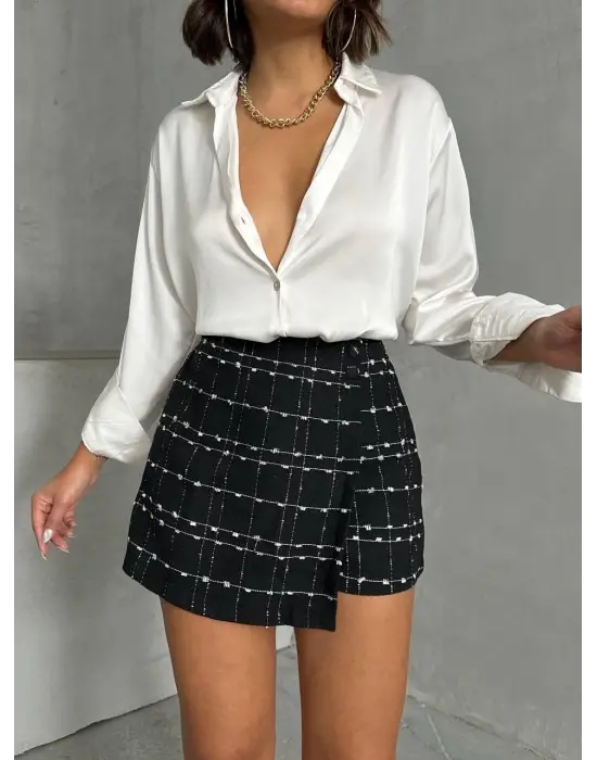 İki Düğmeli Ch Kumaş Şort Etek Siyah H26414