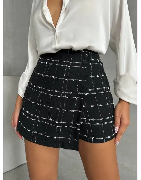 İki Düğmeli Ch Kumaş Şort Etek Siyah H26414