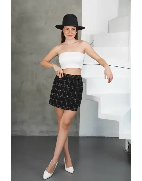 İki Düğmeli Şort Etek Siyah H26414