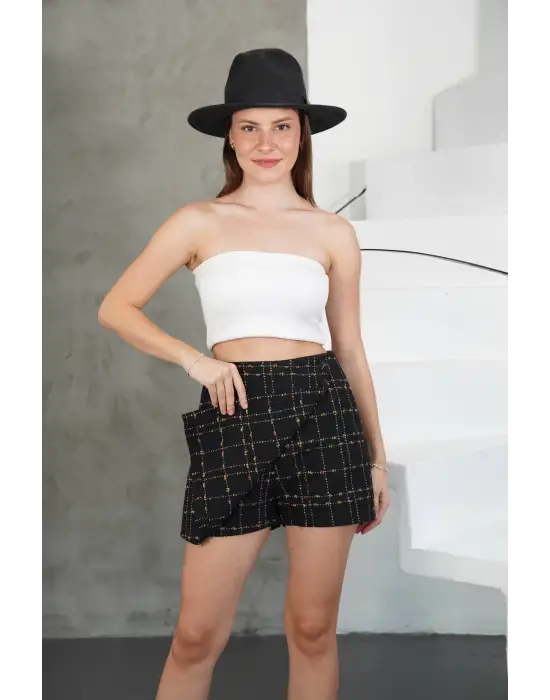 İki Düğmeli Şort Etek Siyah H26414