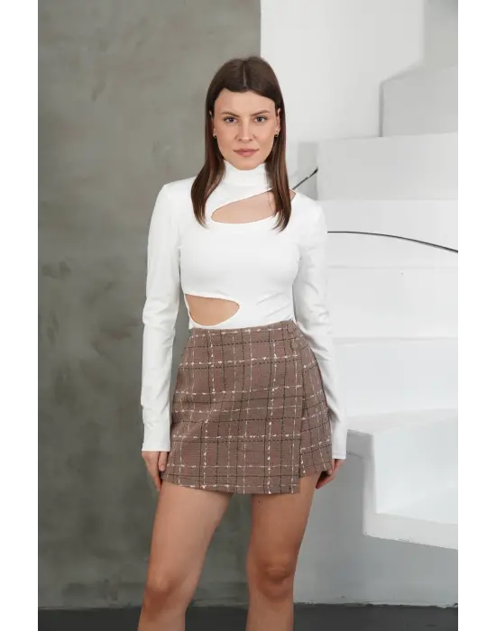 İki Düğmeli Şort Etek Vizon H26414