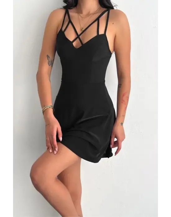 İnce Çift Askılı Mini Elbise