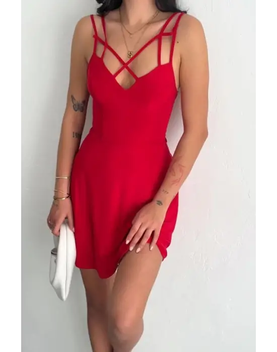 İnce Çift Askılı Mini Elbise