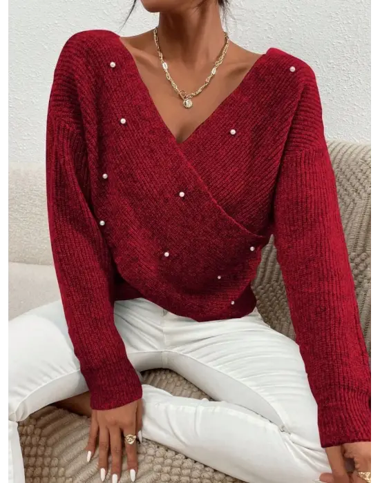 İncili Çapraz Kazak Bordo