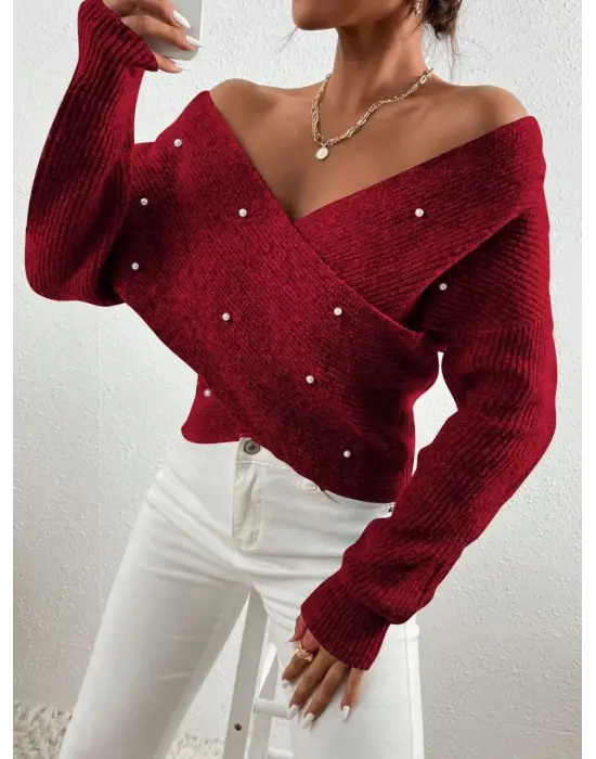 İncili Çapraz Kazak Bordo