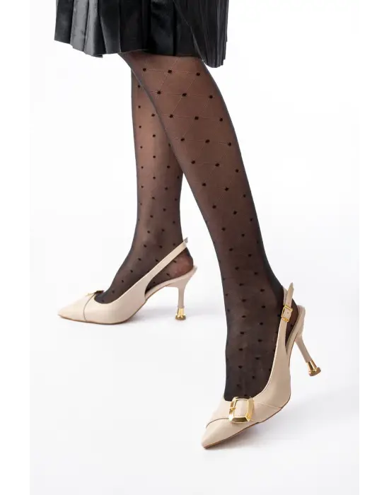 İNF-1151 Bej Günlük Arkası Açık Topuklu Bayan Ayakkabı