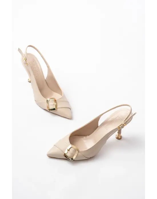 İNF-1151 Bej Günlük Arkası Açık Topuklu Bayan Ayakkabı