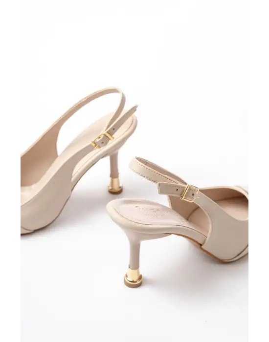 İNF-1151 Bej Günlük Arkası Açık Topuklu Bayan Ayakkabı