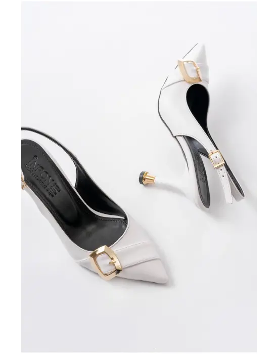 İnf-1151 Beyaz Günlük Arkası Açık Topuklu Bayan Ayakkabı