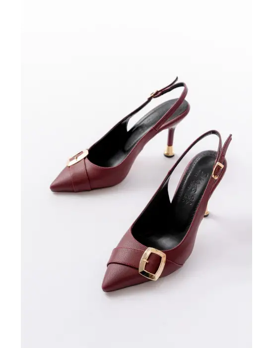 İnf-1151 Bordo Günlük Arkası Açık Topuklu Bayan Ayakkabı