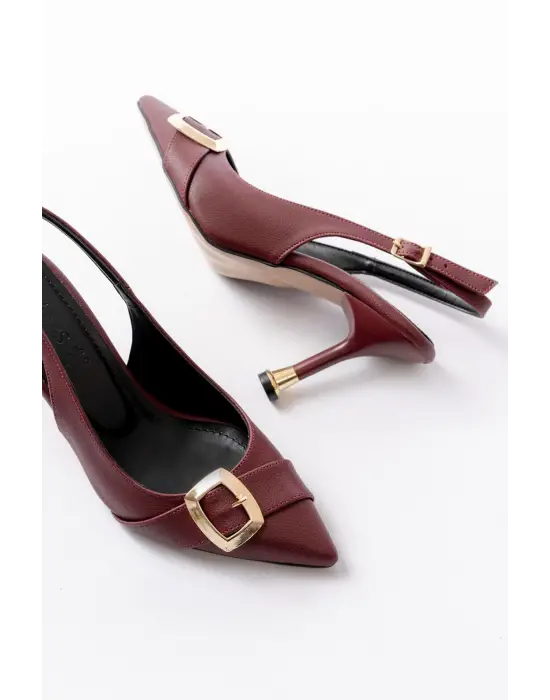 İnf-1151 Bordo Günlük Arkası Açık Topuklu Bayan Ayakkabı