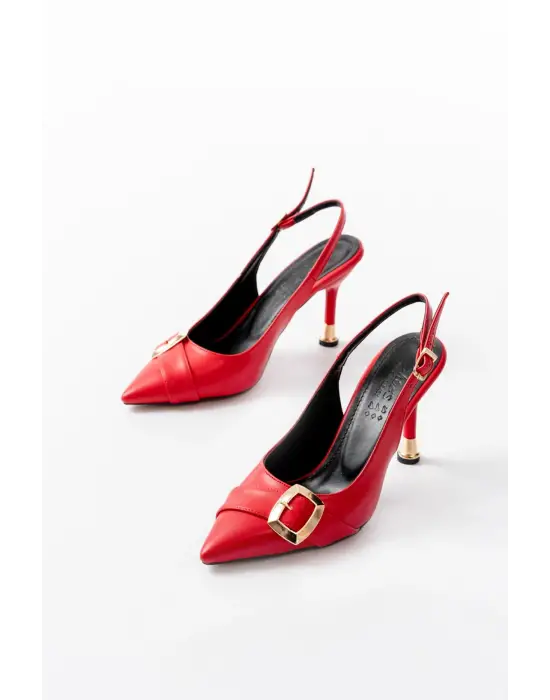 İnf-1151 Kırmızı Günlük Arkası Açık Topuklu Bayan Ayakkabı