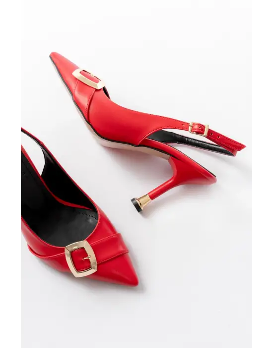 İnf-1151 Kırmızı Günlük Arkası Açık Topuklu Bayan Ayakkabı