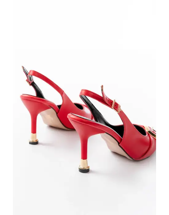 İnf-1151 Kırmızı Günlük Arkası Açık Topuklu Bayan Ayakkabı