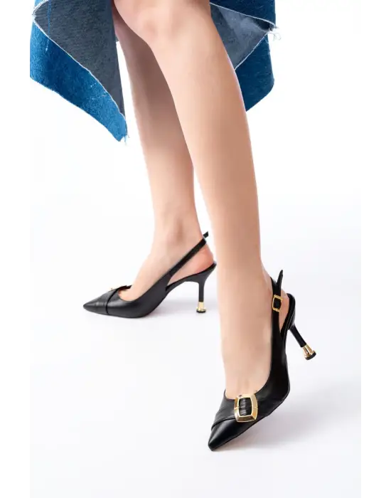İNF-1151 Siyah Günlük Arkası Açık Topuklu Bayan Ayakkabı