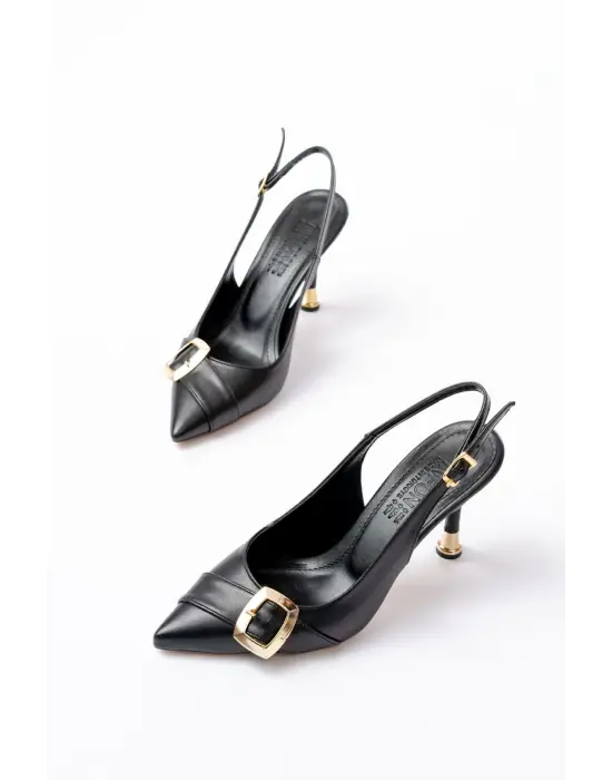 İNF-1151 Siyah Günlük Arkası Açık Topuklu Bayan Ayakkabı