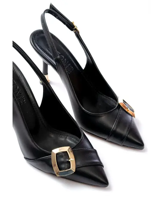 İNF-1151 Siyah Günlük Arkası Açık Topuklu Bayan Ayakkabı