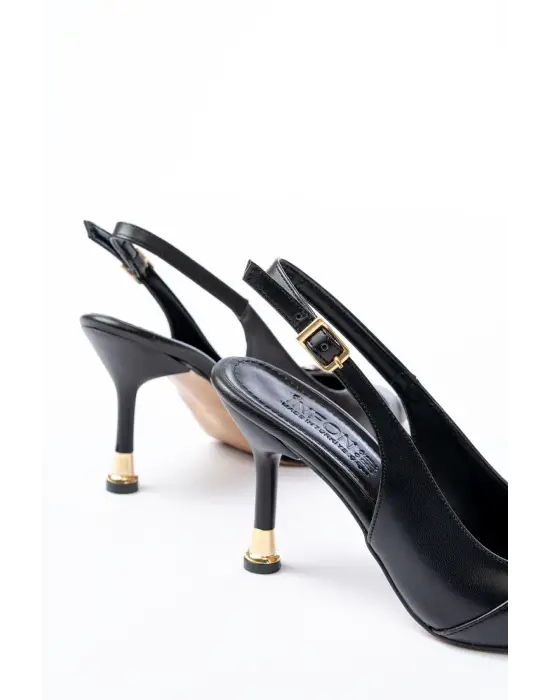 İNF-1151 Siyah Günlük Arkası Açık Topuklu Bayan Ayakkabı