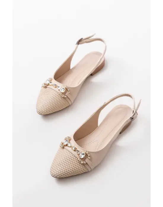 İNF-120 Ten Günlük Fileli Taş Aksesuarlı Kadın Babet