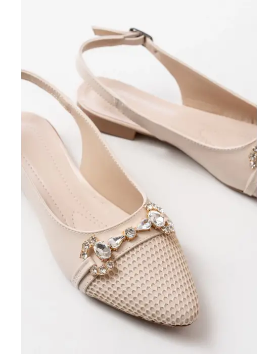 İNF-120 Ten Günlük Fileli Taş Aksesuarlı Kadın Babet