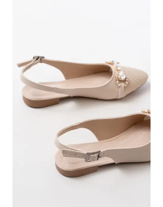 İNF-120 Ten Günlük Fileli Taş Aksesuarlı Kadın Babet