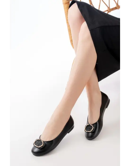 İNF-129 Siyah Günlük Taş Aksesuarlı Babet