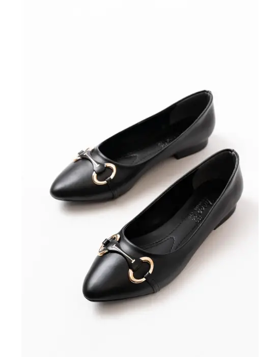 İNF-129 Siyah Günlük Taş Aksesuarlı Babet