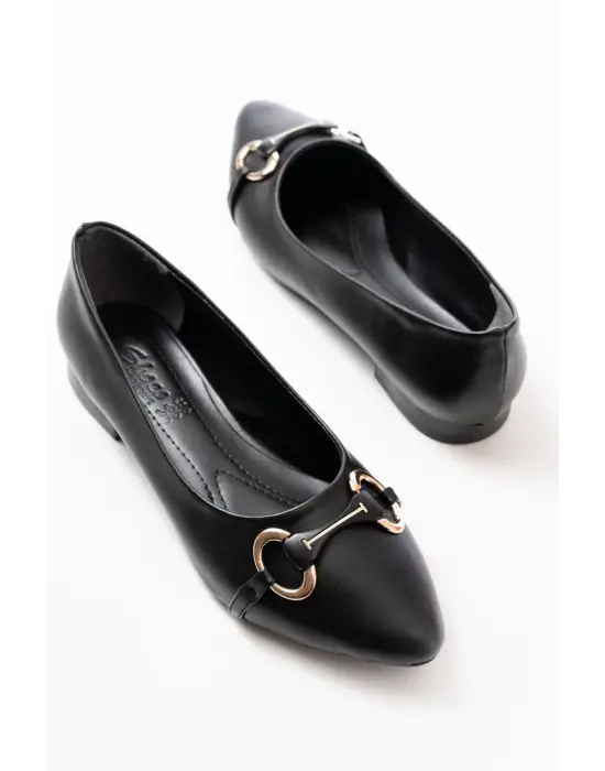 İNF-129 Siyah Günlük Taş Aksesuarlı Babet