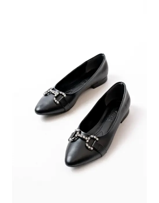 İNF-133 Siyah Taşlı Tokalı Günlük Kadın Babet