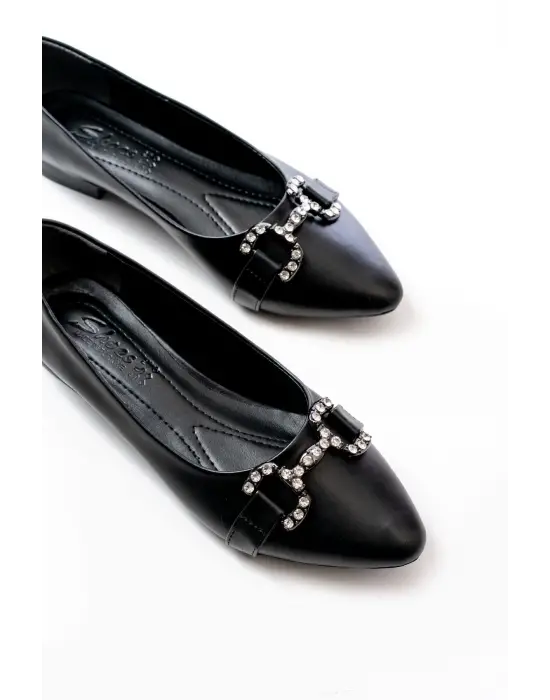 İNF-133 Siyah Taşlı Tokalı Günlük Kadın Babet