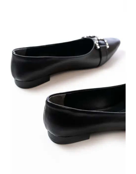 İNF-133 Siyah Taşlı Tokalı Günlük Kadın Babet