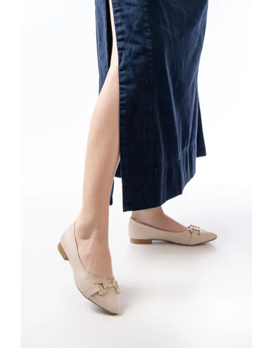 İNF-133 Ten Taşlı Tokalı Günlük Kadın  Babet