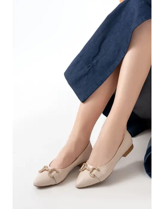 İNF-133 Ten Taşlı Tokalı Günlük Kadın  Babet