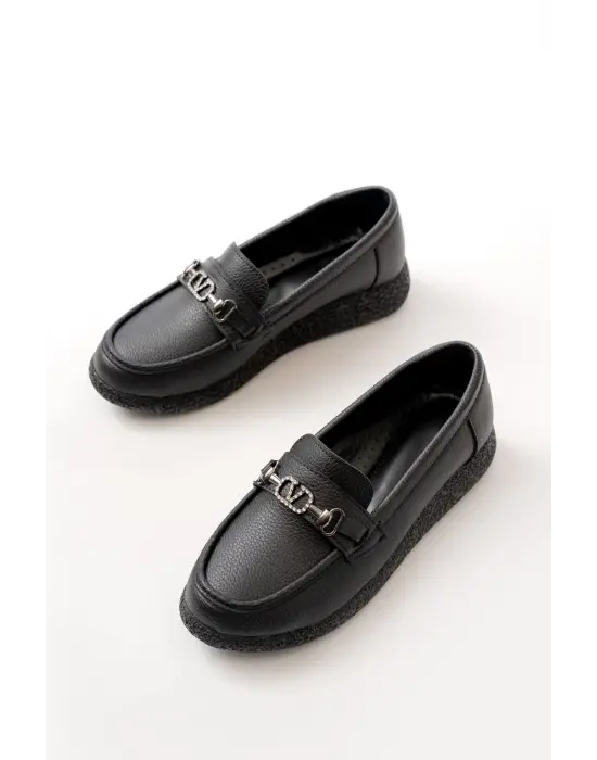 İNF-150-01 Siyah Taş Aksesuarlı Günlük Kadın Ayakkabı