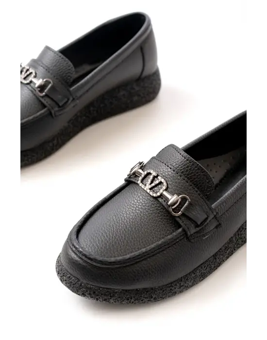 İNF-150-01 Siyah Taş Aksesuarlı Günlük Kadın Ayakkabı