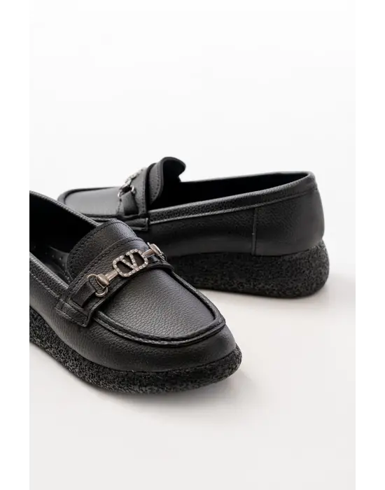 İNF-150-01 Siyah Taş Aksesuarlı Günlük Kadın Ayakkabı