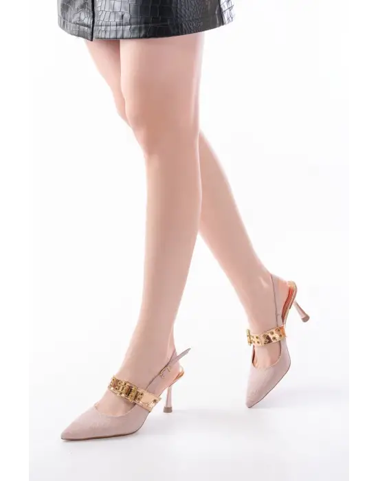 Rose Simli Günlük Arkası Açık Baret Tokalı Topuklu Bayan Ayakkabı