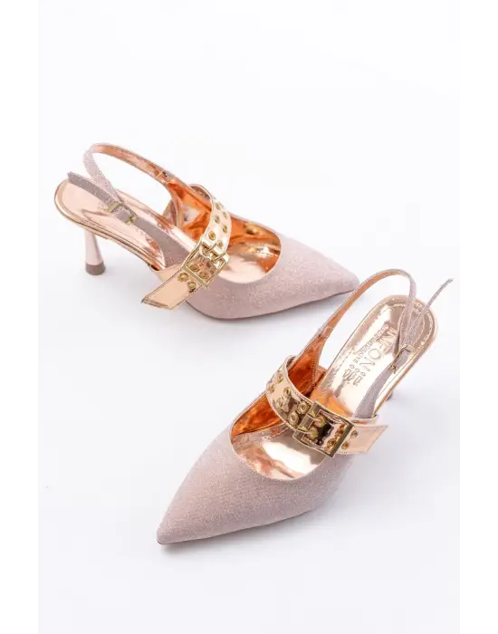 Rose Simli Günlük Arkası Açık Baret Tokalı Topuklu Bayan Ayakkabı