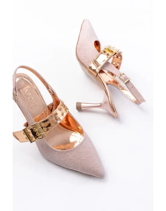 Rose Simli Günlük Arkası Açık Baret Tokalı Topuklu Bayan Ayakkabı