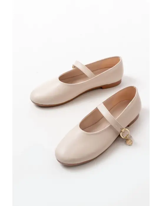 İNF-324 Bej Baretli Tokalı Günlük Kadın Babet