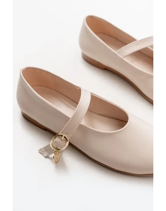 İNF-324 Bej Baretli Tokalı Günlük Kadın Babet