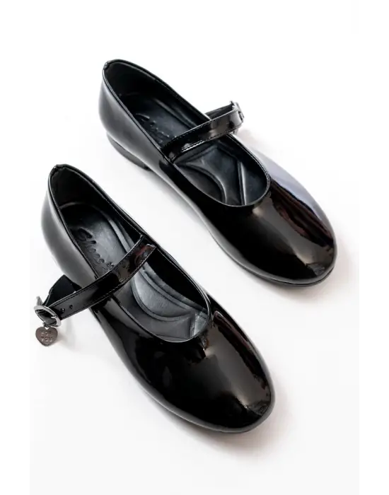 İNF-324 Siyah Rugan Baretli Tokalı Günlük Kadın Babet