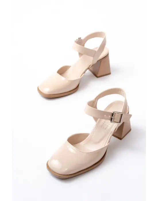 İNF-40450 Bej Rugan Günlük Arkası Açık Topuklu Bayan Ayakkabı