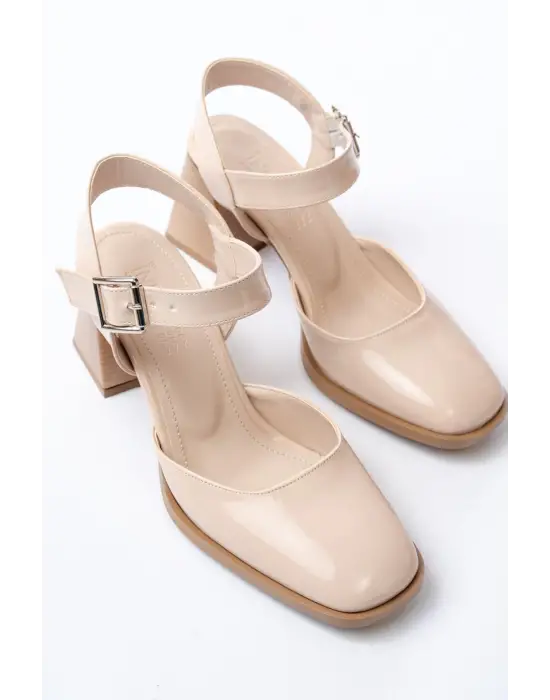 İNF-40450 Bej Rugan Günlük Arkası Açık Topuklu Bayan Ayakkabı