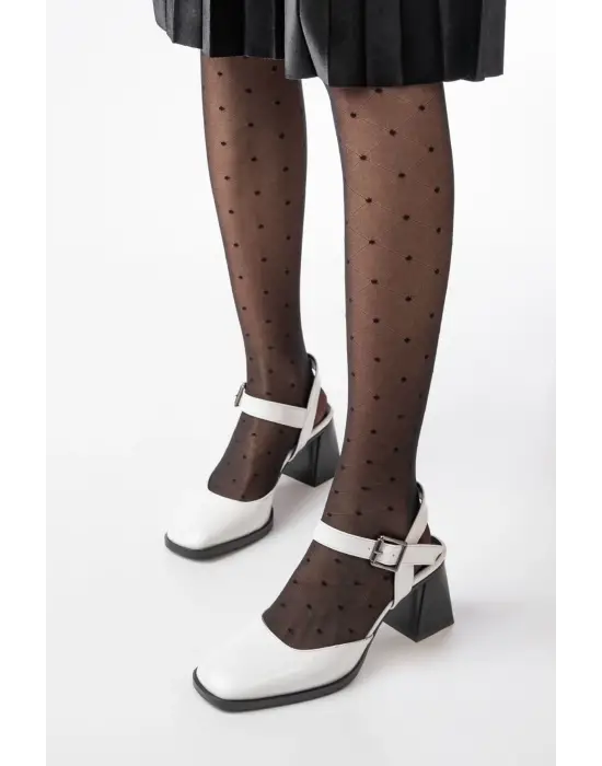 İNF-40450 Beyaz Rugan Günlük Arkası Açık Topuklu Bayan Ayakkabı