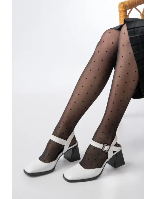 İNF-40450 Beyaz Rugan Günlük Arkası Açık Topuklu Bayan Ayakkabı