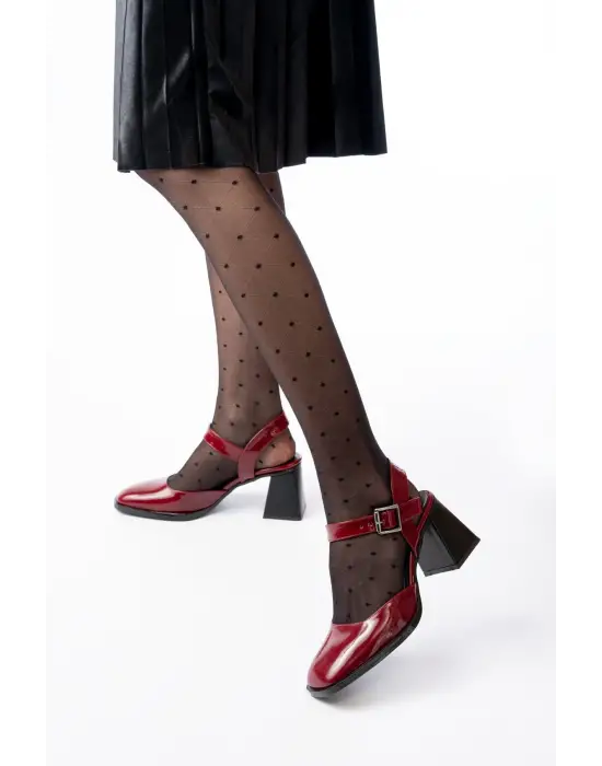 İNF-40450 Bordo Rugan Günlük Arkası Açık Topuklu Bayan Ayakkabı