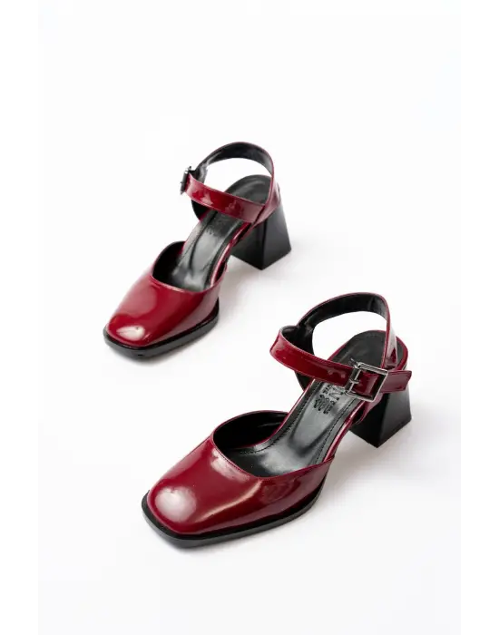 İNF-40450 Bordo Rugan Günlük Arkası Açık Topuklu Bayan Ayakkabı